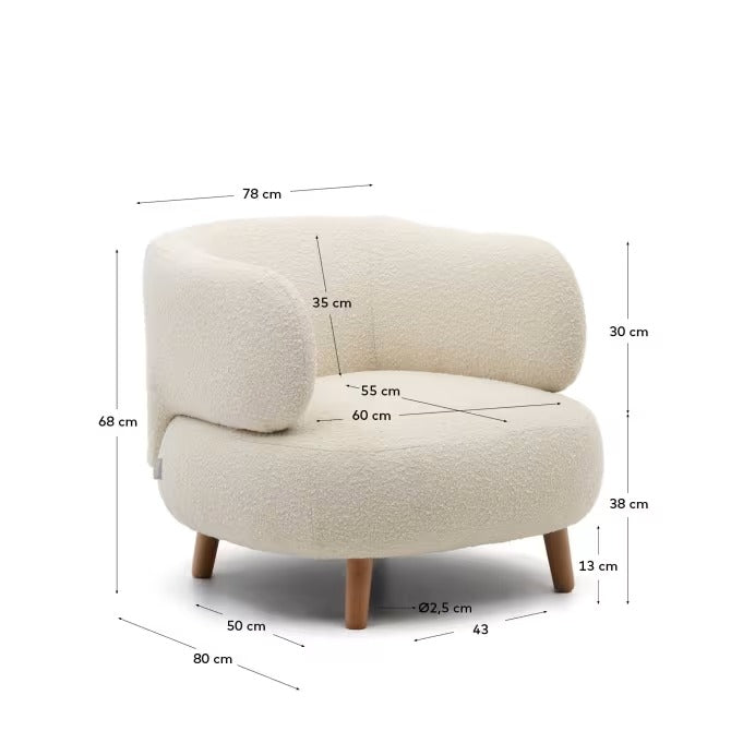 Luisa Armchair in white boucle with solid beech wood legs