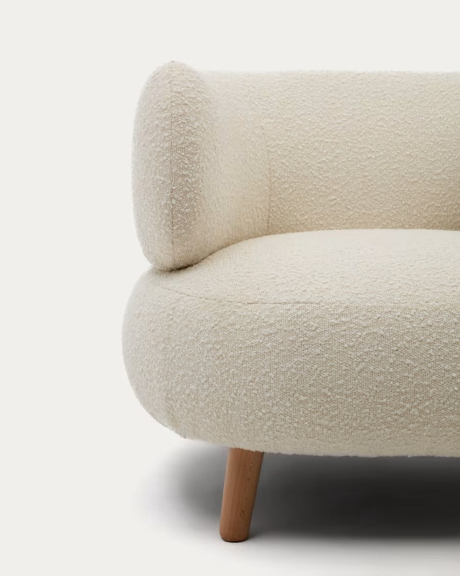 Luisa Armchair in white boucle with solid beech wood legs