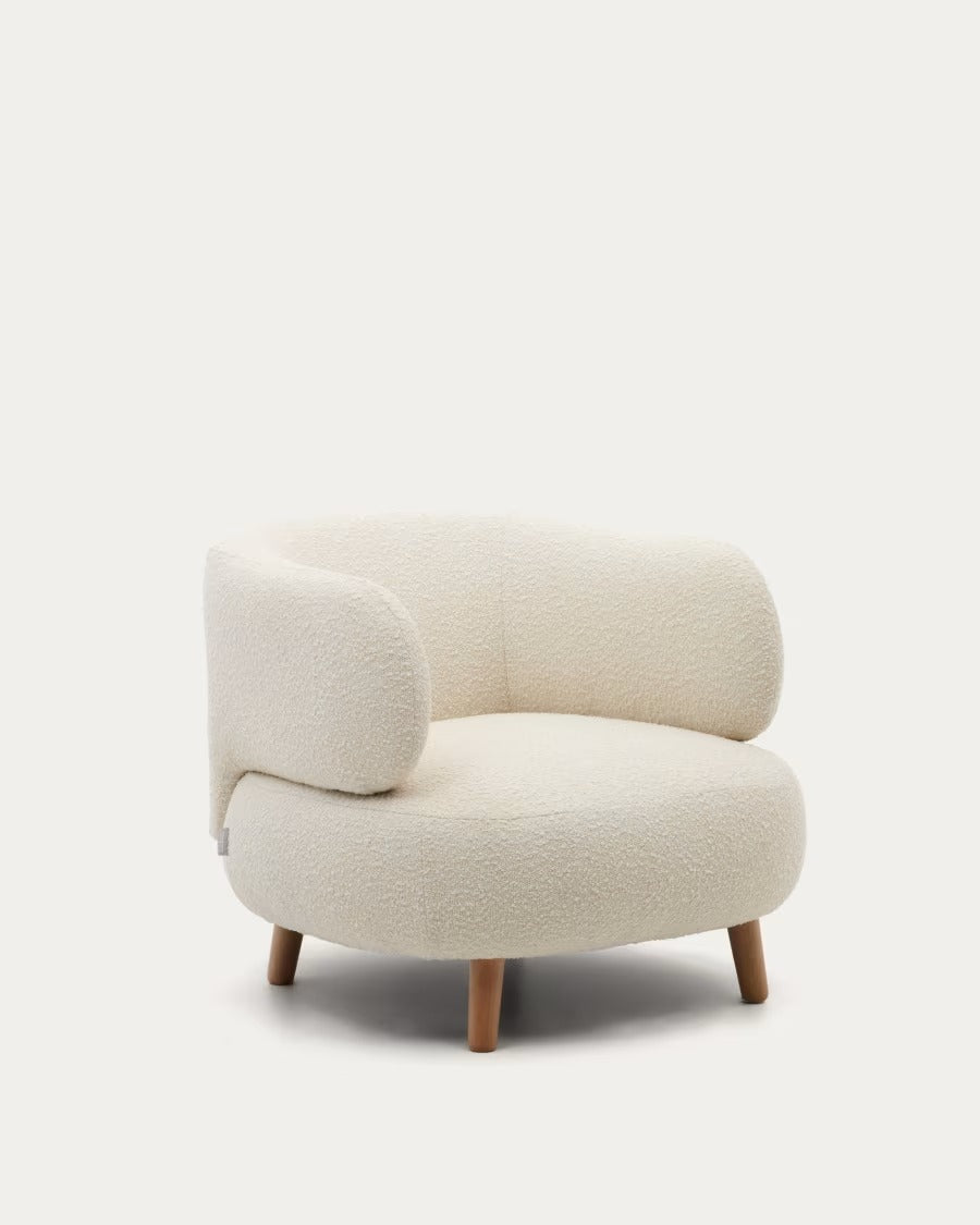 Luisa Armchair in white boucle with solid beech wood legs