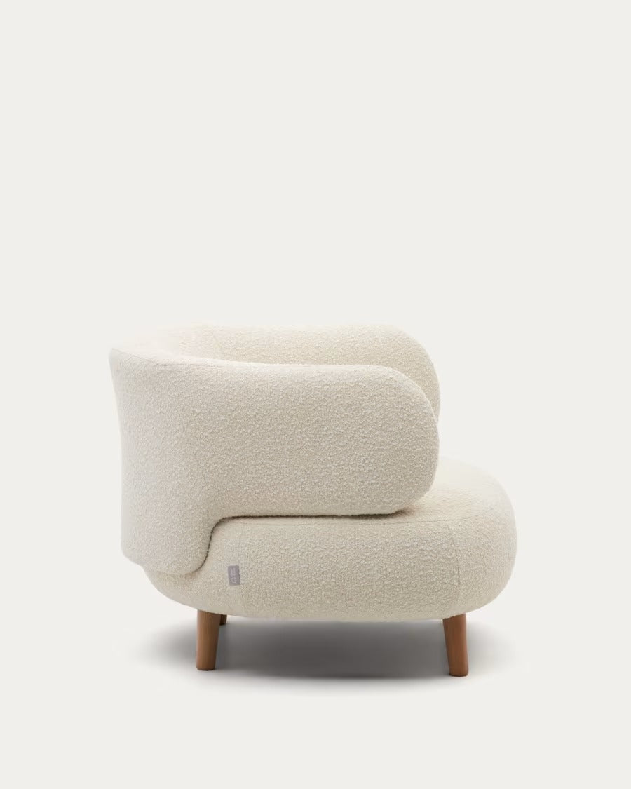 Luisa Armchair in white boucle with solid beech wood legs