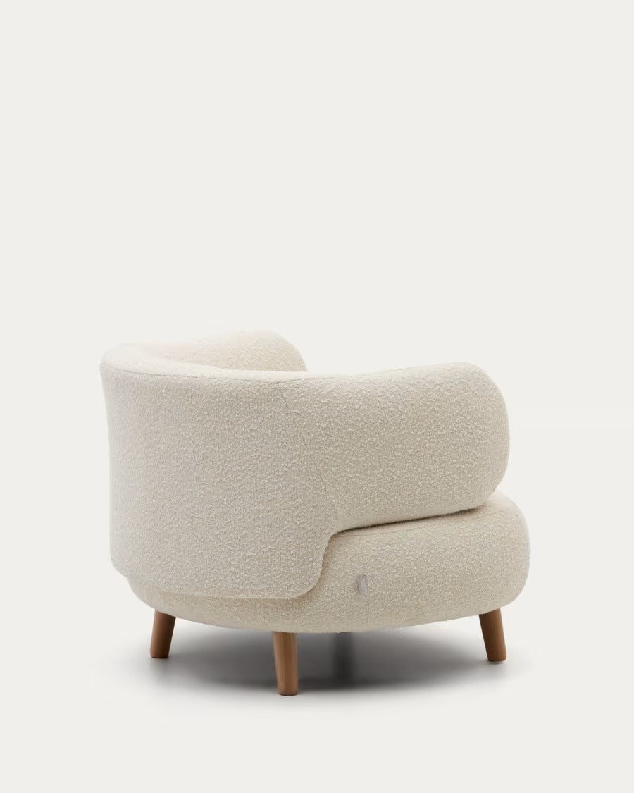 Luisa Armchair in white boucle with solid beech wood legs