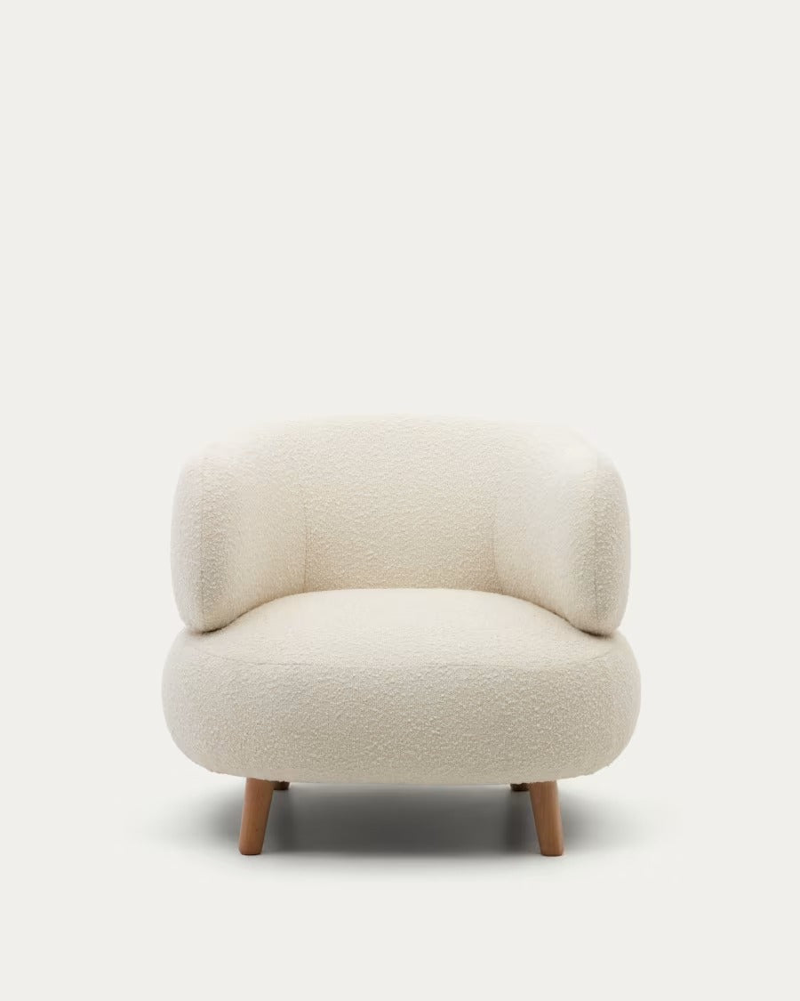 Luisa Armchair in white boucle with solid beech wood legs
