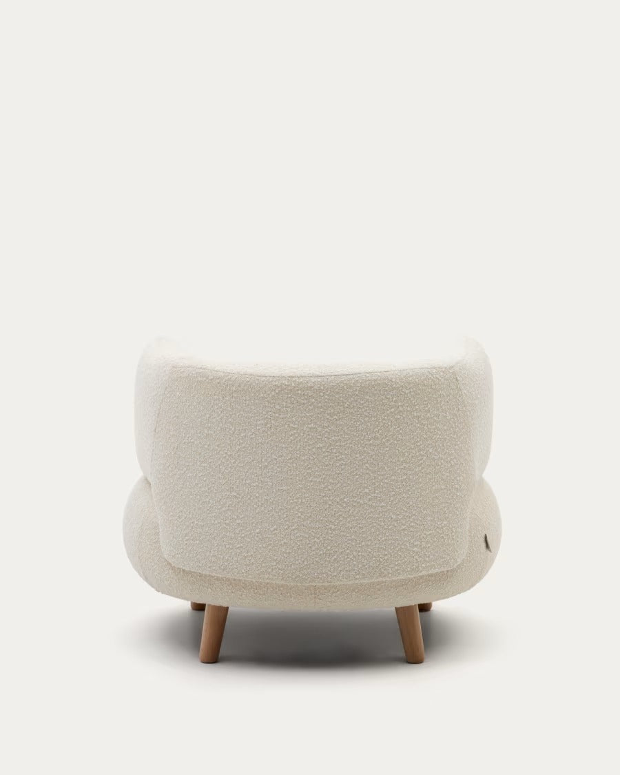 Luisa Armchair in white boucle with solid beech wood legs
