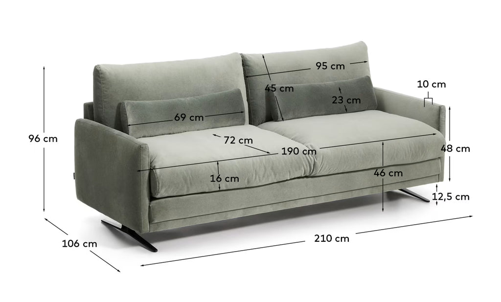 Veliro 2-seater Sofa Green Velvet 210cm 