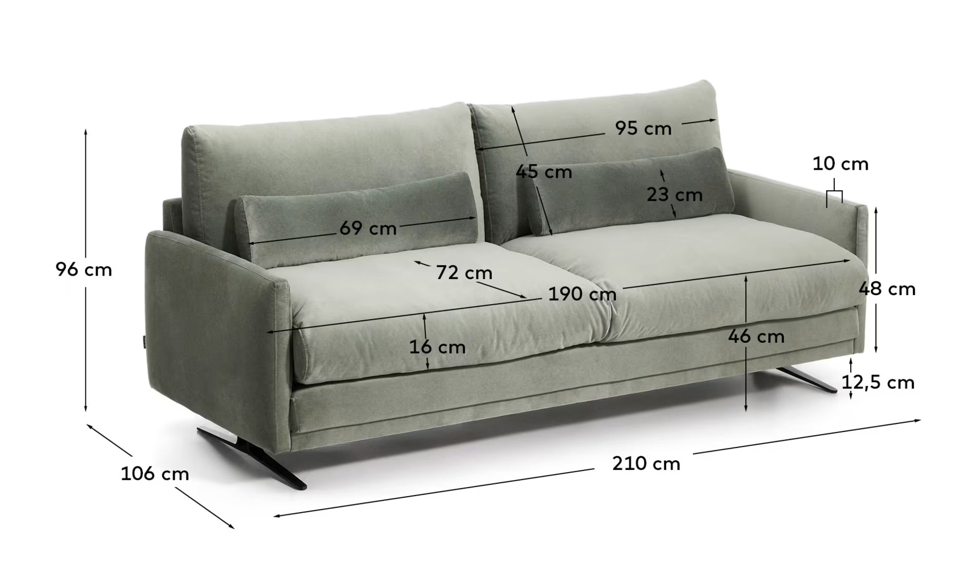 Veliro 2-seater Sofa Green Velvet 210cm 