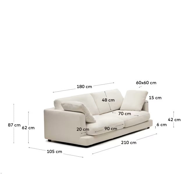 Gala 3 Seater Sofa in Beige 210cm