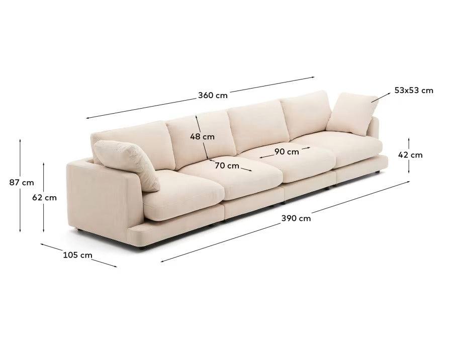 Gala 6 Seater Sofa in Beige, 390cm