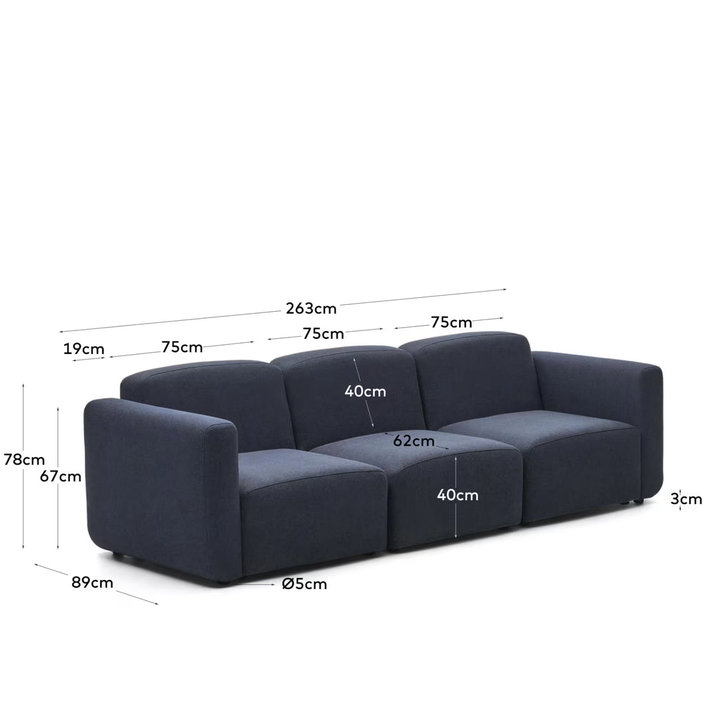 Neom 3 seater Modular Sofa in blue, 263 cm