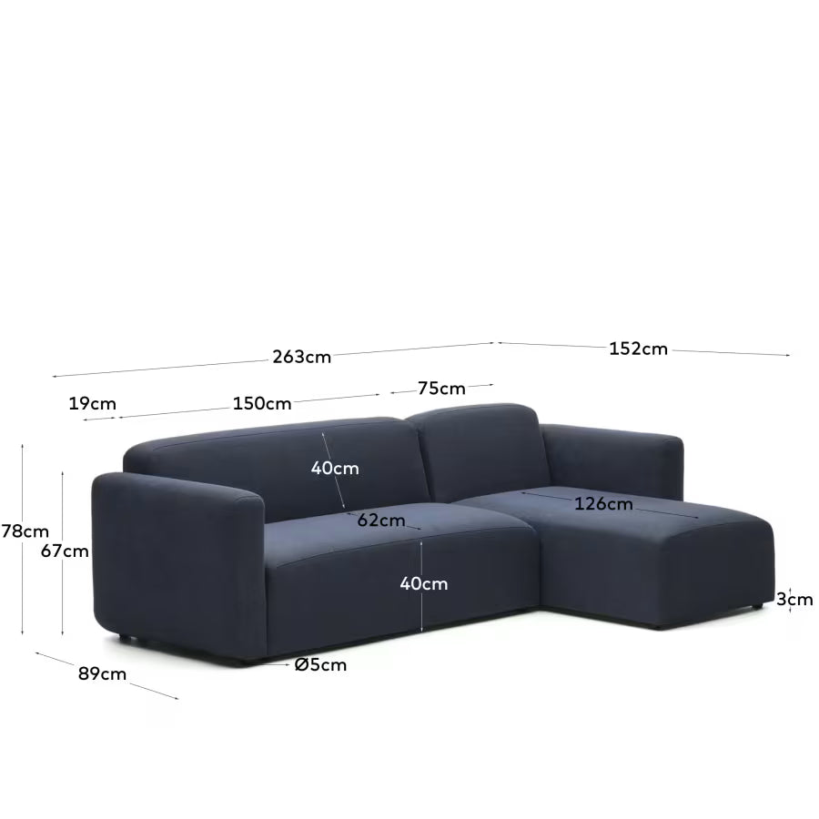 Neom 3 Seater Sofa right/left chaise in blue.