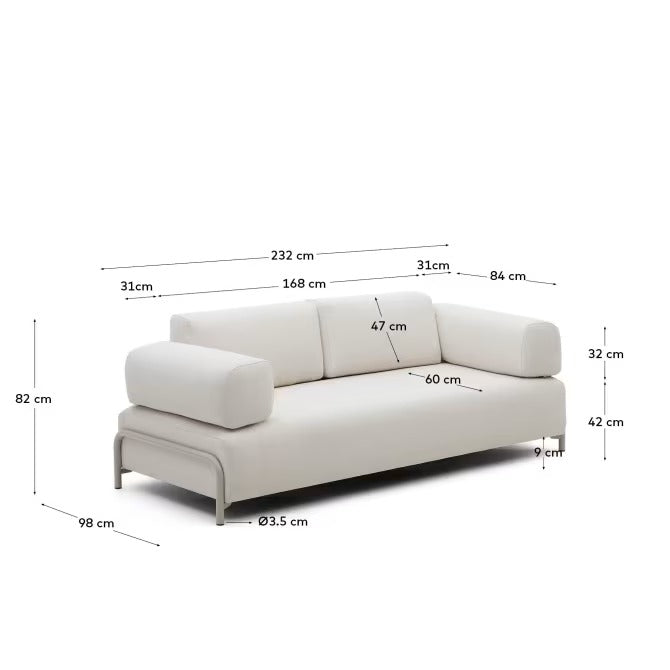 Compo 3 Seater Sofa in beige chenille with beige metal