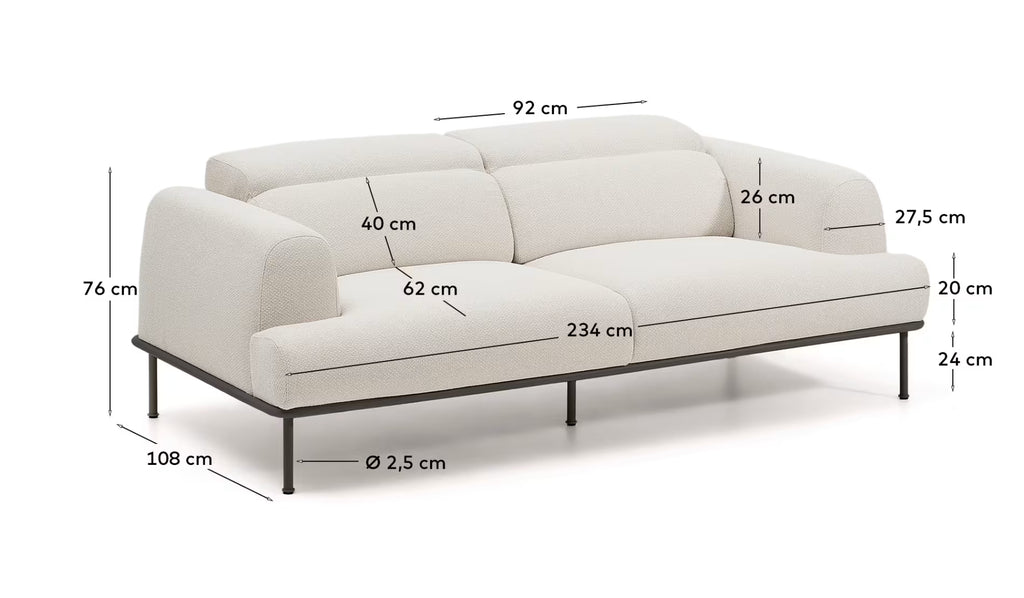 Aurum 3-seater Sofa in Ecru Chenille 234CM