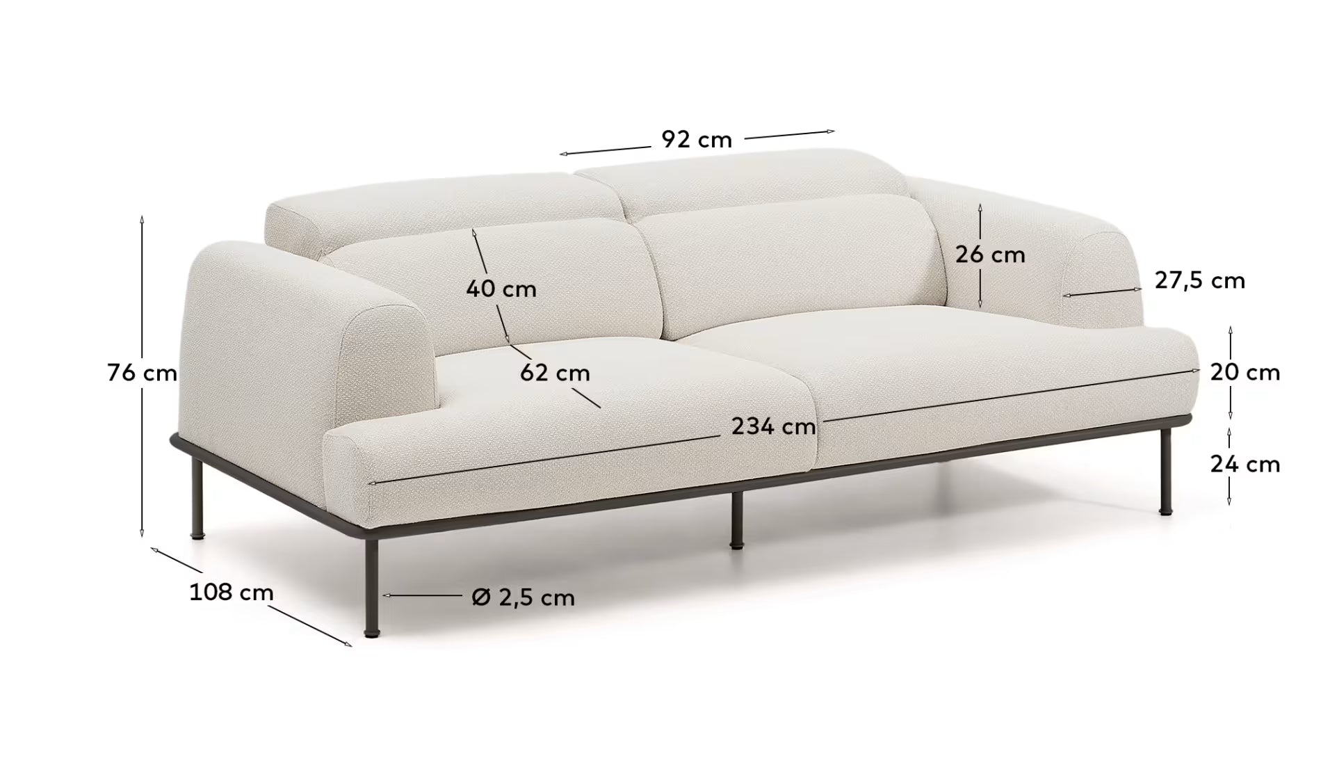 Aurum 3-seater Sofa in Ecru Chenille 234CM