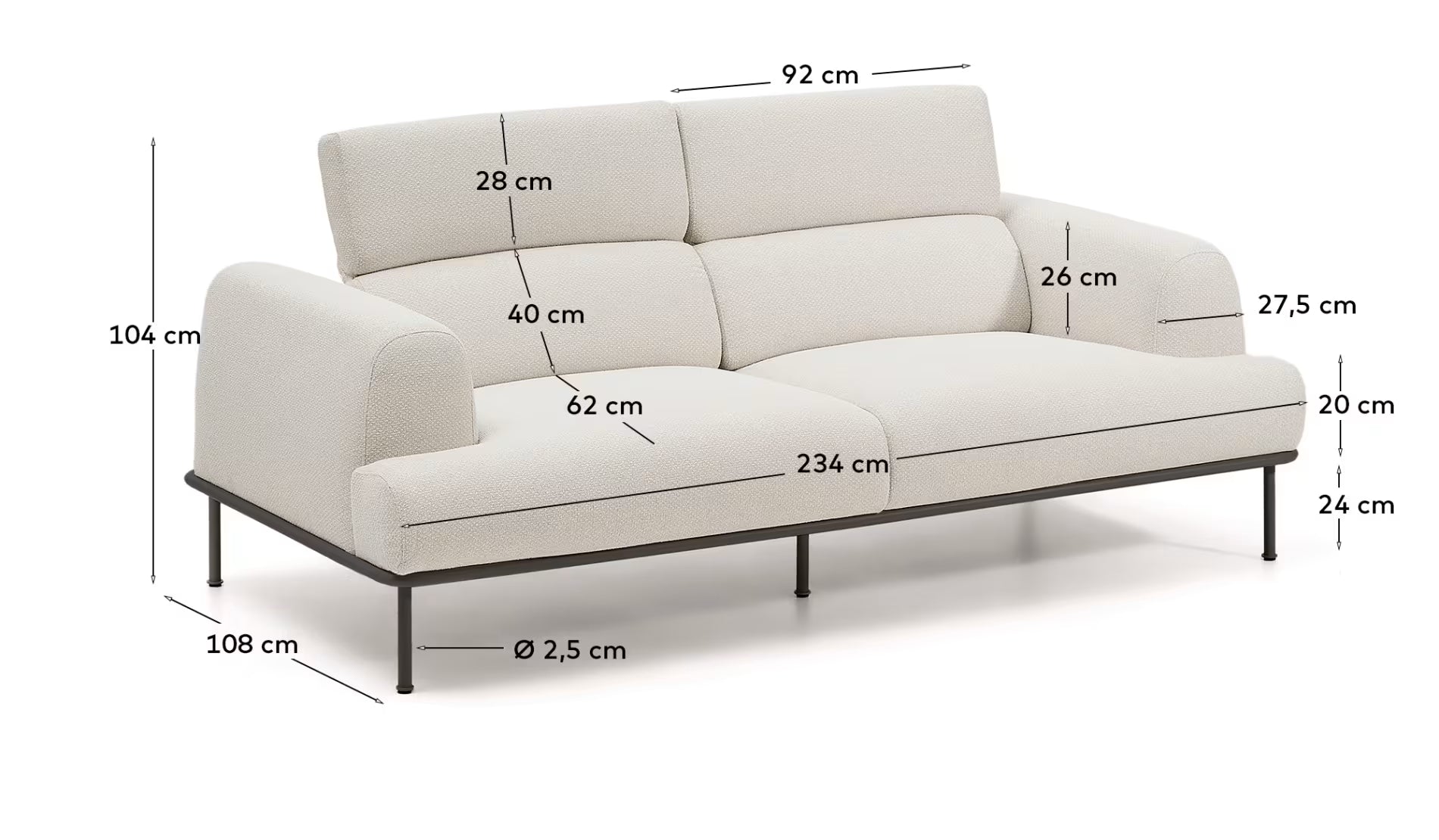 Aurum 3-seater Sofa in Ecru Chenille 234CM