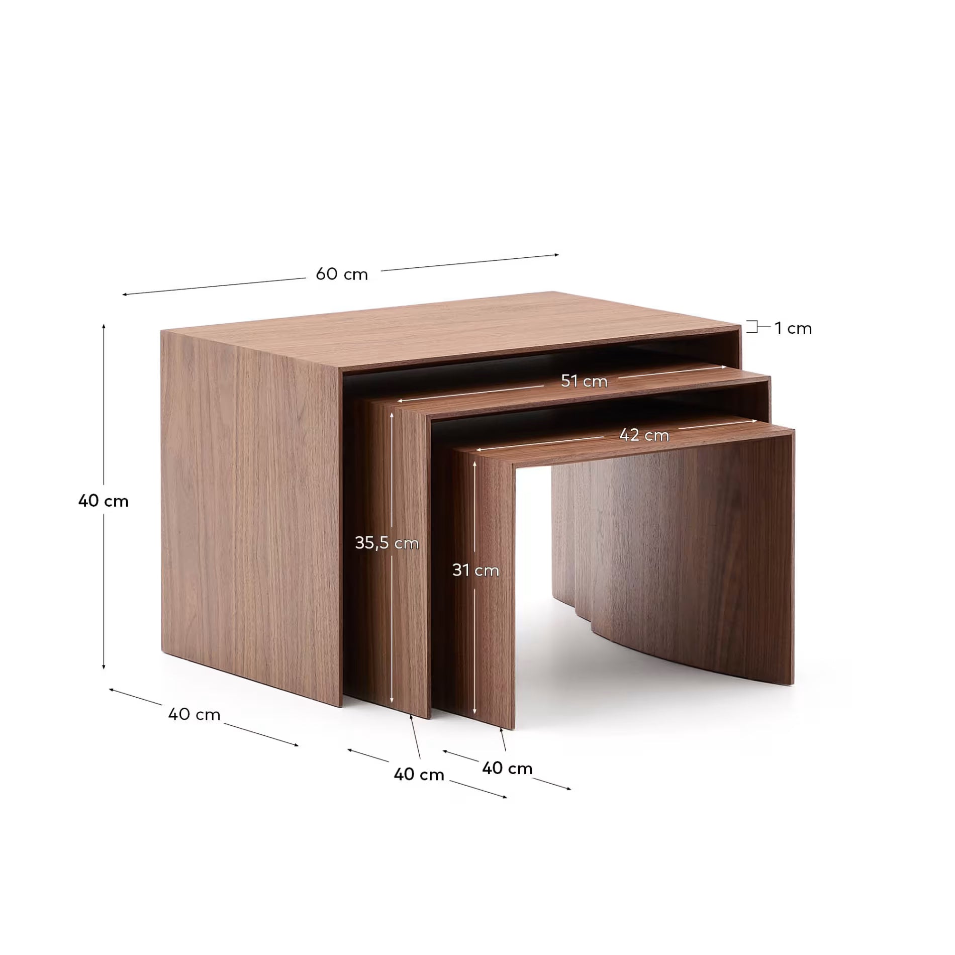 Litto set of 3 walnut veneer nesting tables