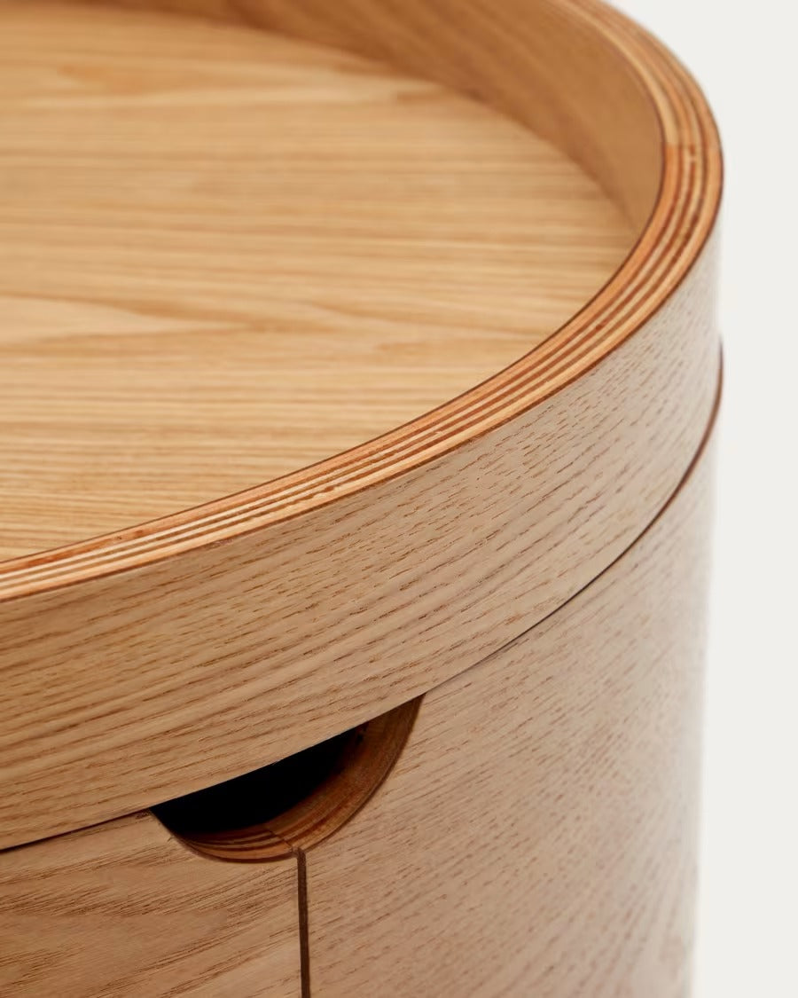 Octavia Bedside Table in ash plywood Ø 55 cm