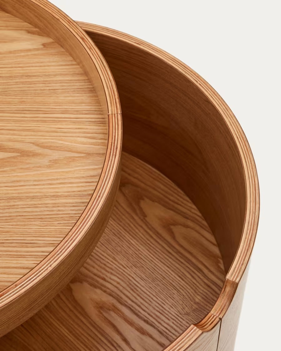 Octavia Bedside Table in ash plywood Ø 55 cm