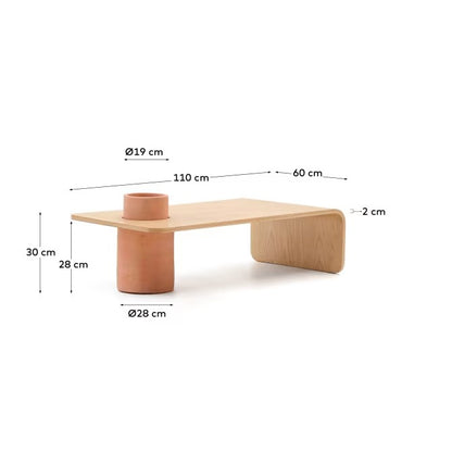 Olaria Terracotta Coffee Table with an oak veneer in a natural finish, 110x60 cm