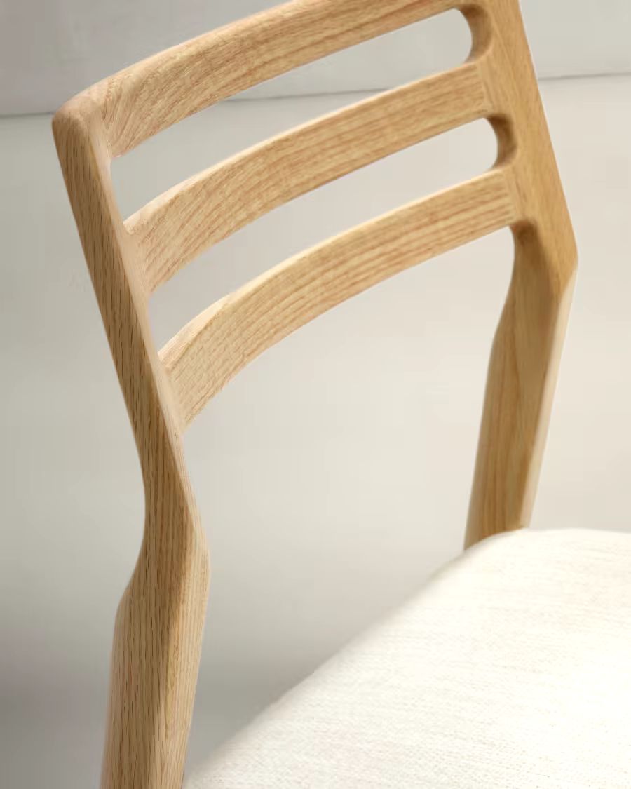 Cudia Chair with Removable Cover in Beige Chenille, Natural Finish