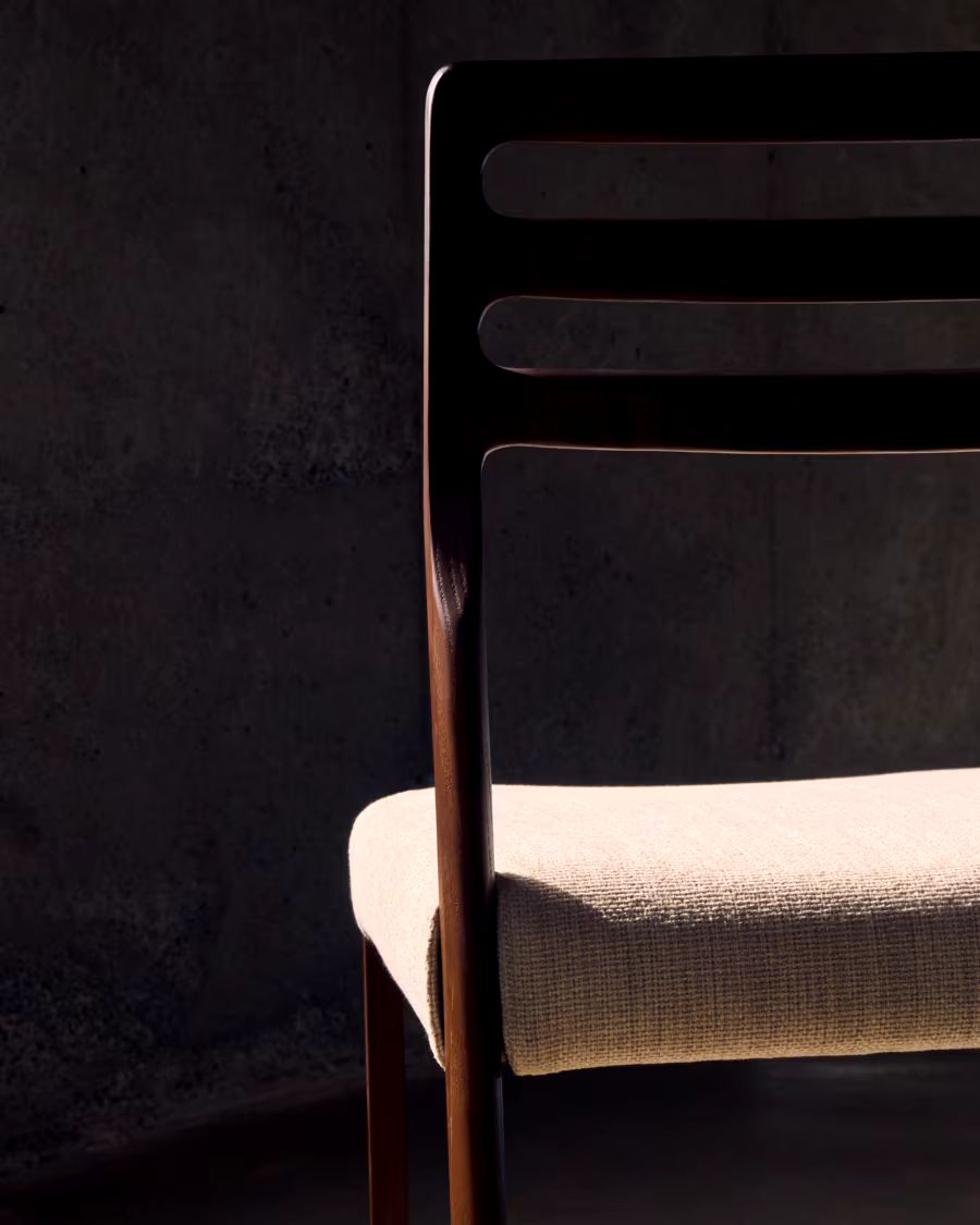 Cudia Chair with Removable Cover in Beige Chenille, Walnut Finish