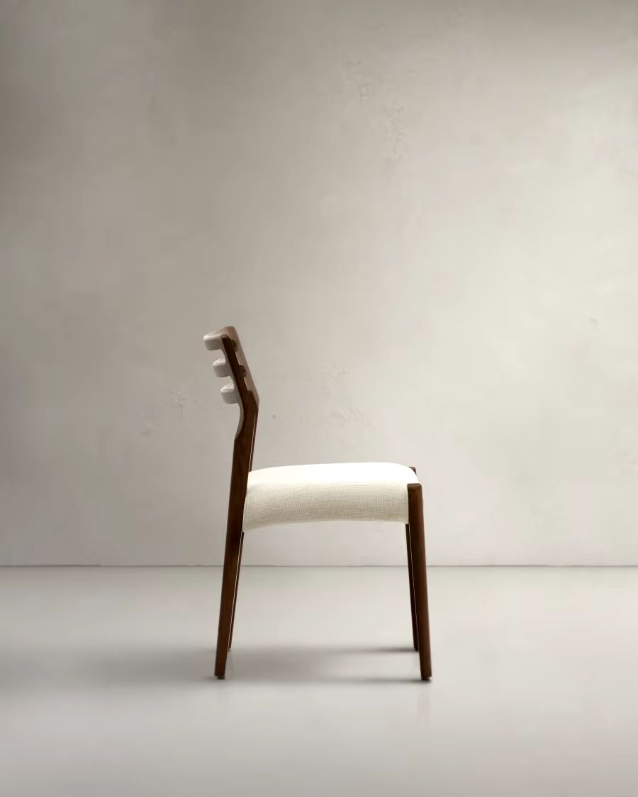 Cudia Chair with Removable Cover in Beige Chenille, Walnut Finish