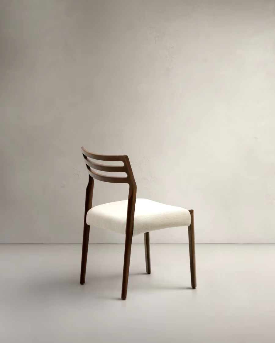 Cudia Chair with Removable Cover in Beige Chenille, Walnut Finish
