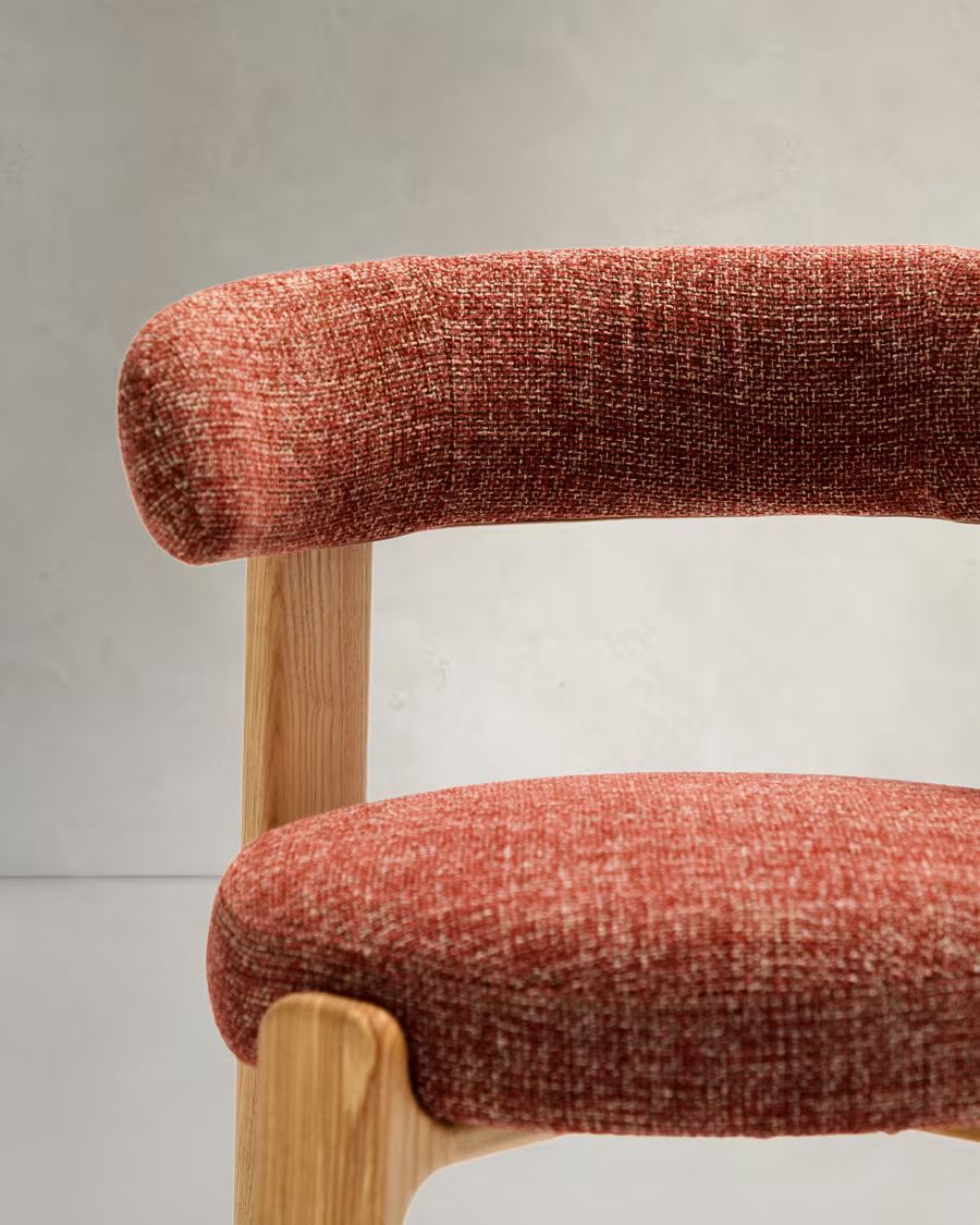Granite Chair terracotta-coloured chenille and solid ash wood in a natural finish