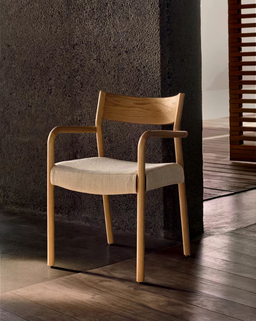 Falconera Chair with a removable cover in solid oak wood with natural finish