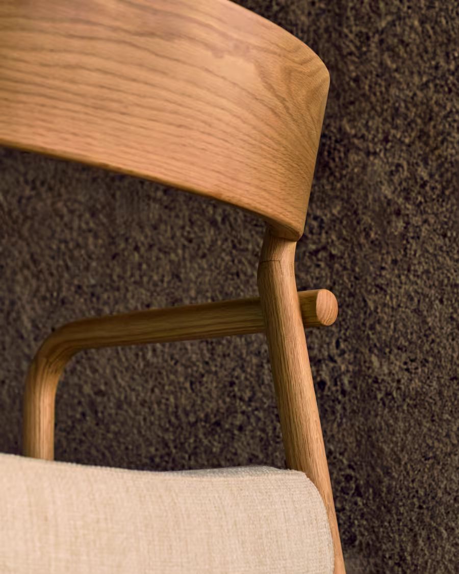 Falconera Chair with a removable cover in solid oak wood with natural finish