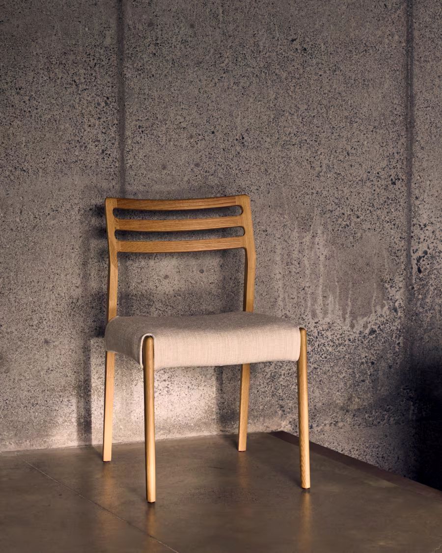 Cudia Chair with Removable Cover in Beige Chenille, Natural Finish