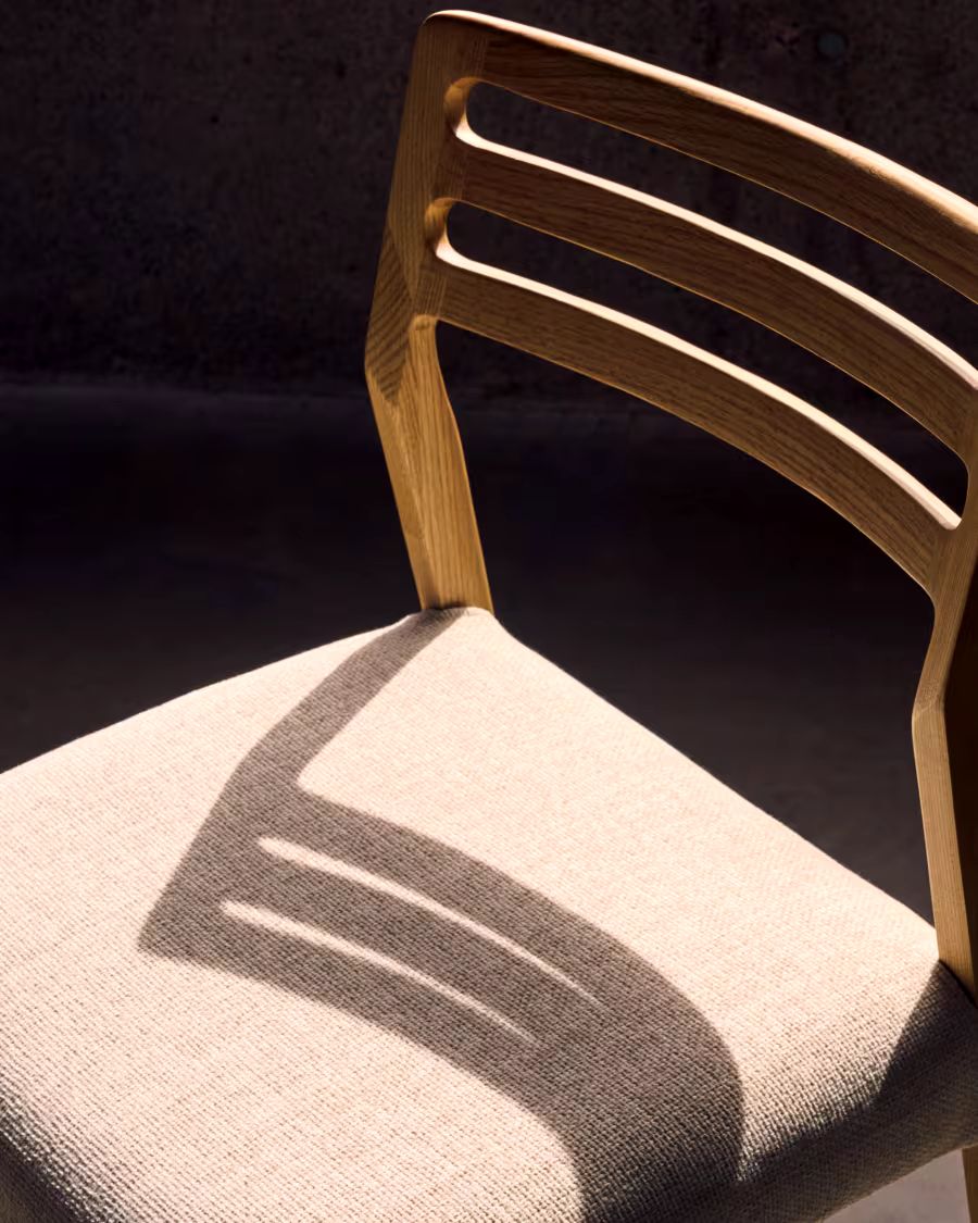 Cudia Chair with Removable Cover in Beige Chenille, Natural Finish