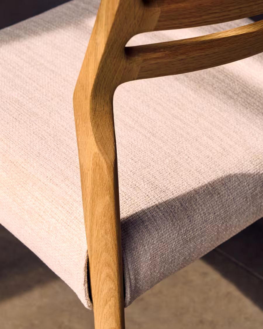 Cudia Chair with Removable Cover in Beige Chenille, Natural Finish