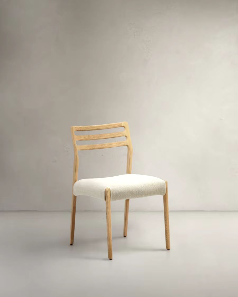 Cudia Chair with Removable Cover in Beige Chenille, Natural Finish