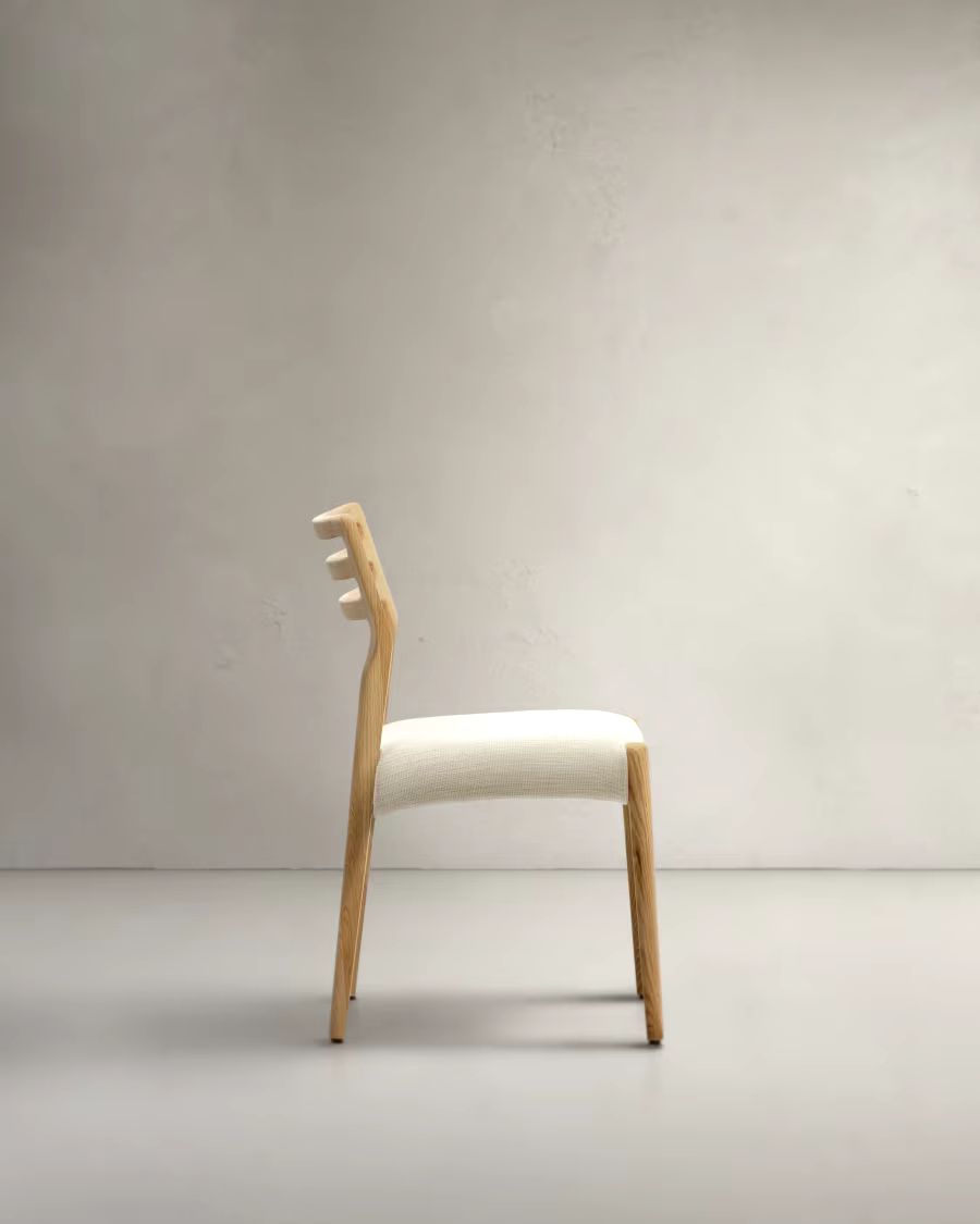 Cudia Chair with Removable Cover in Beige Chenille, Natural Finish