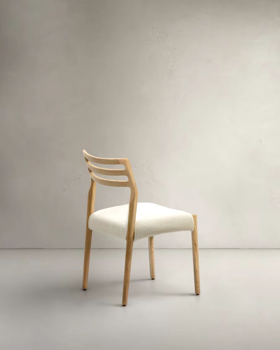 Cudia Chair with Removable Cover in Beige Chenille, Natural Finish