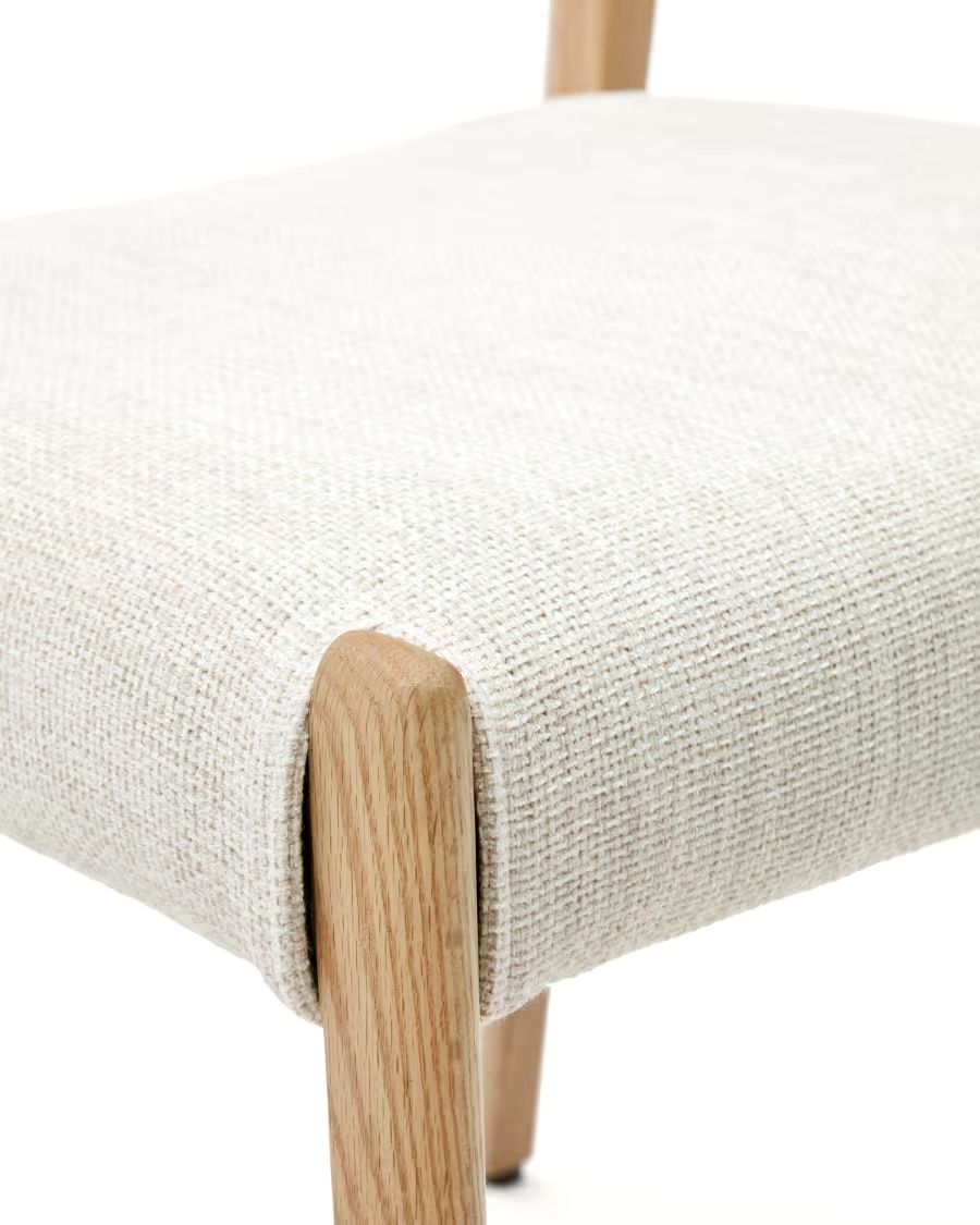 Cudia Chair with Removable Cover in Beige Chenille, Natural Finish