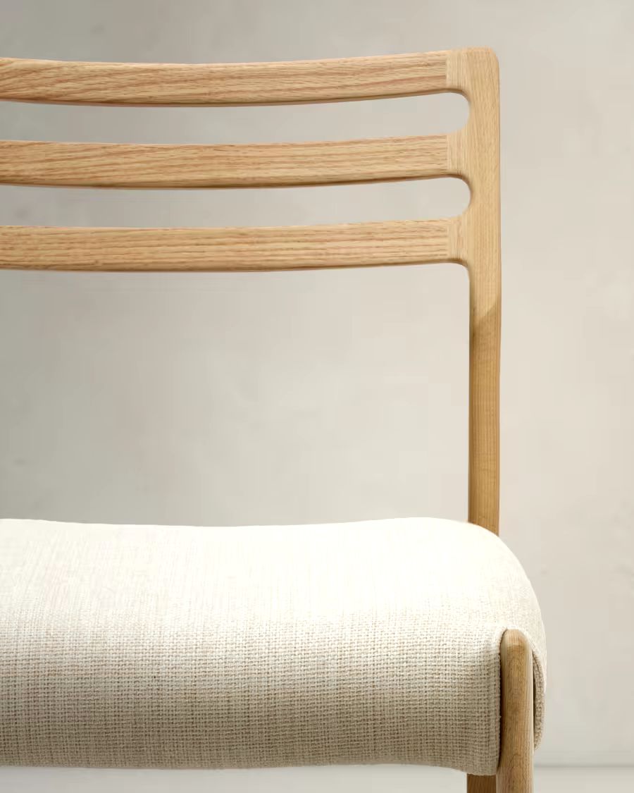 Cudia Chair with Removable Cover in Beige Chenille, Natural Finish