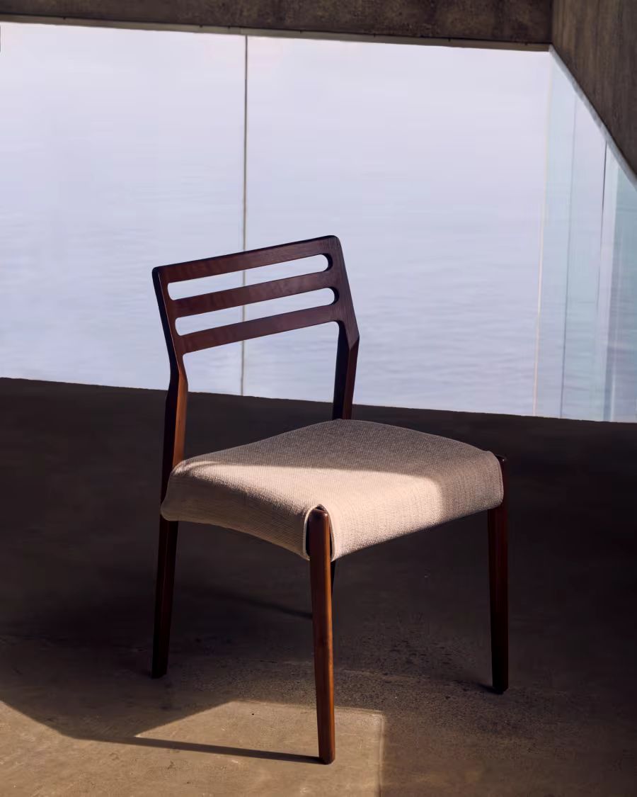Cudia Chair with Removable Cover in Beige Chenille, Walnut Finish