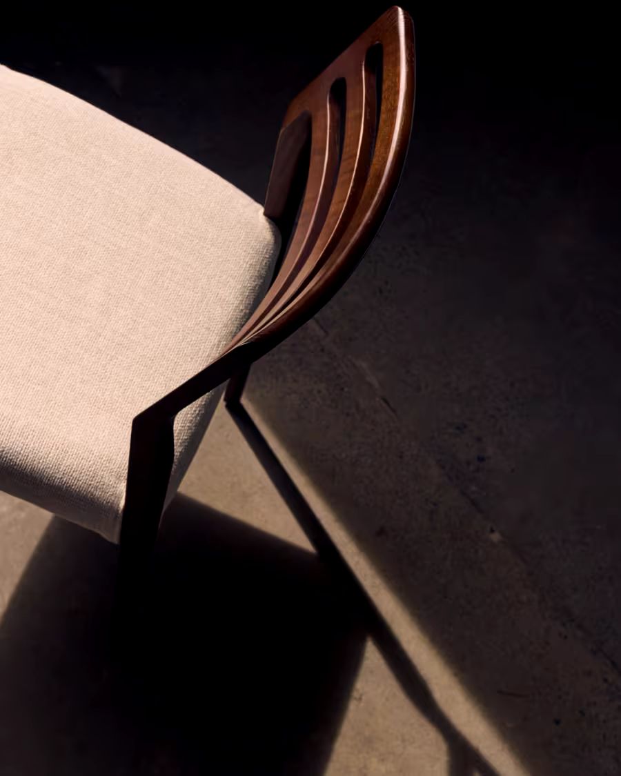 Cudia Chair with Removable Cover in Beige Chenille, Walnut Finish