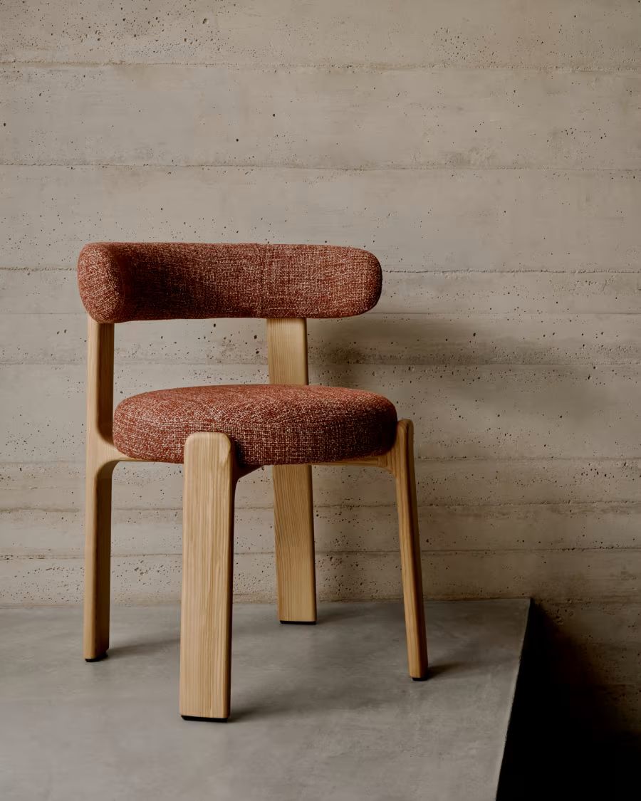 Granite Chair terracotta-coloured chenille and solid ash wood in a natural finish