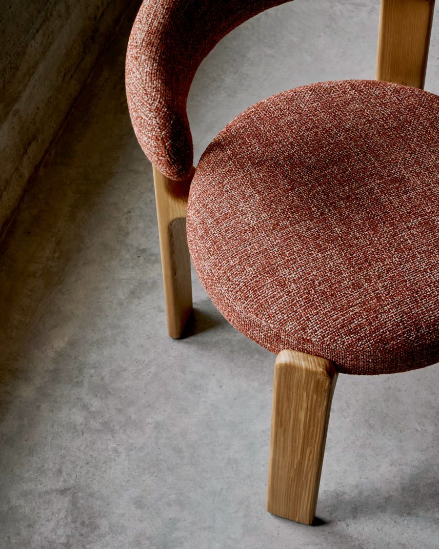 Granite Chair terracotta-coloured chenille and solid ash wood in a natural finish