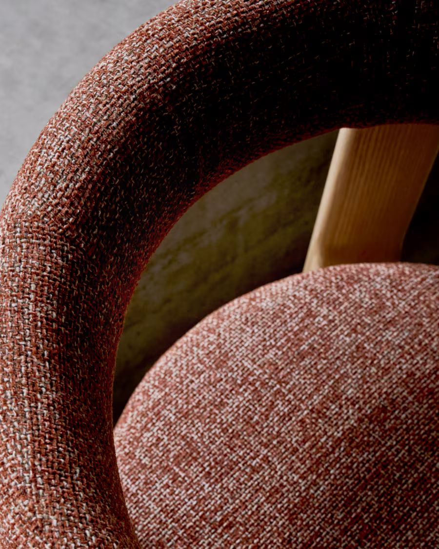 Granite Chair terracotta-coloured chenille and solid ash wood in a natural finish