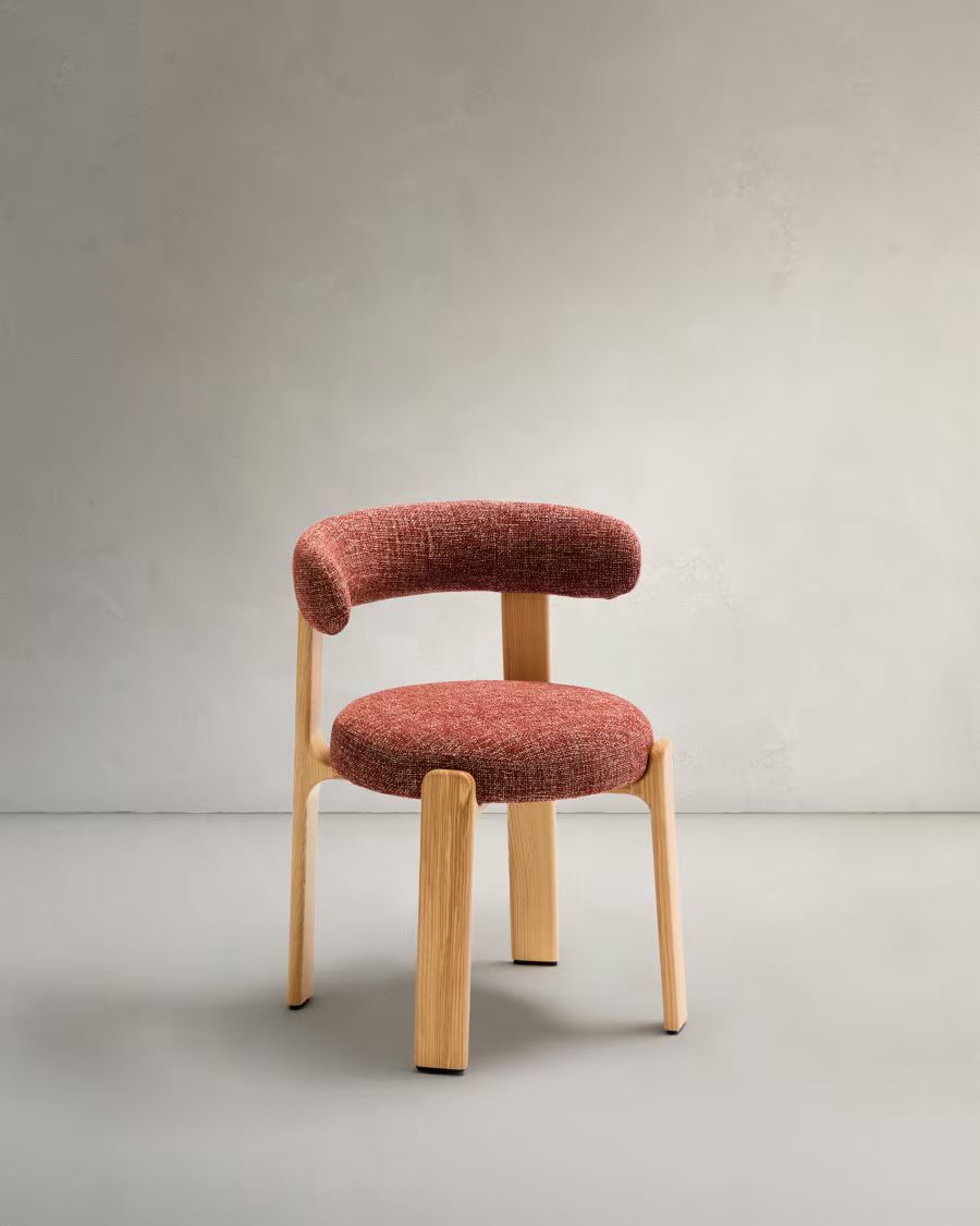 Granite Chair terracotta-coloured chenille and solid ash wood in a natural finish