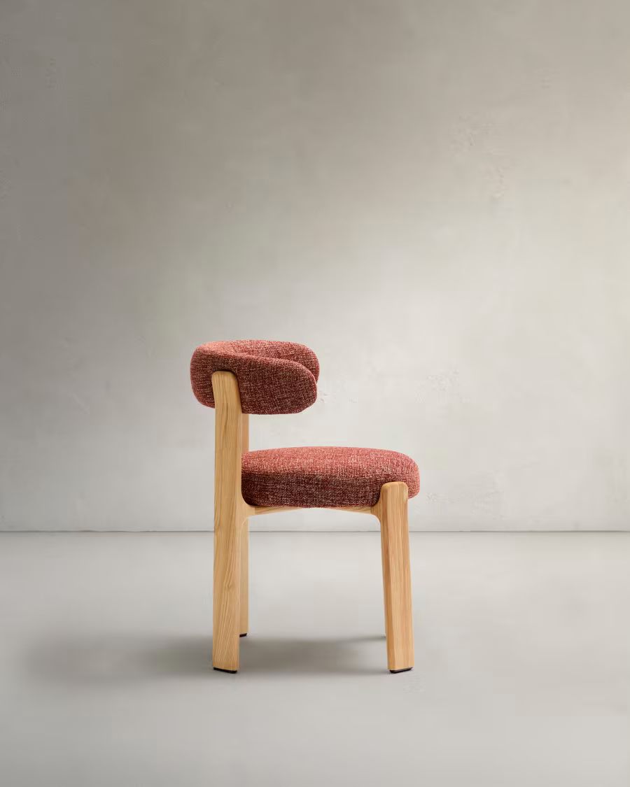 Granite Chair terracotta-coloured chenille and solid ash wood in a natural finish