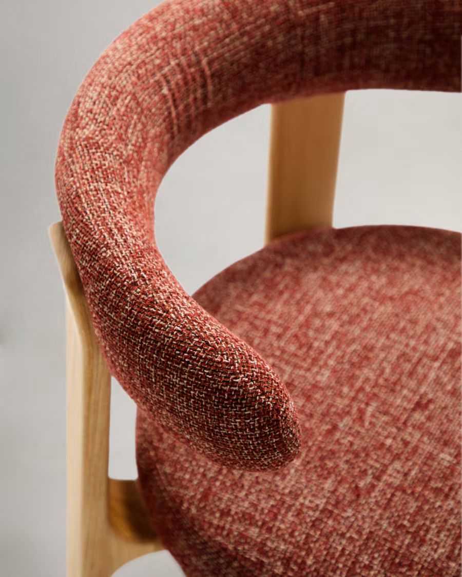 Granite Chair terracotta-coloured chenille and solid ash wood in a natural finish