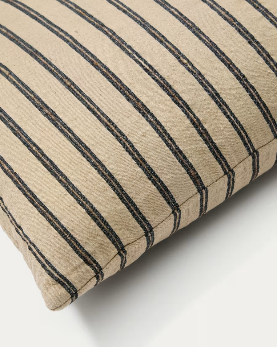 Caliu Beige and Grey Striped Silk and Cotton, 45 x 45