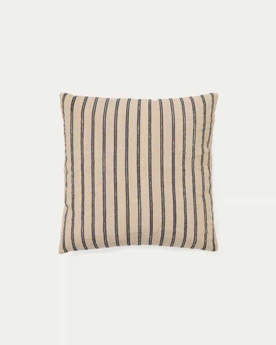 Caliu Beige and Grey Striped Silk and Cotton, 45 x 45