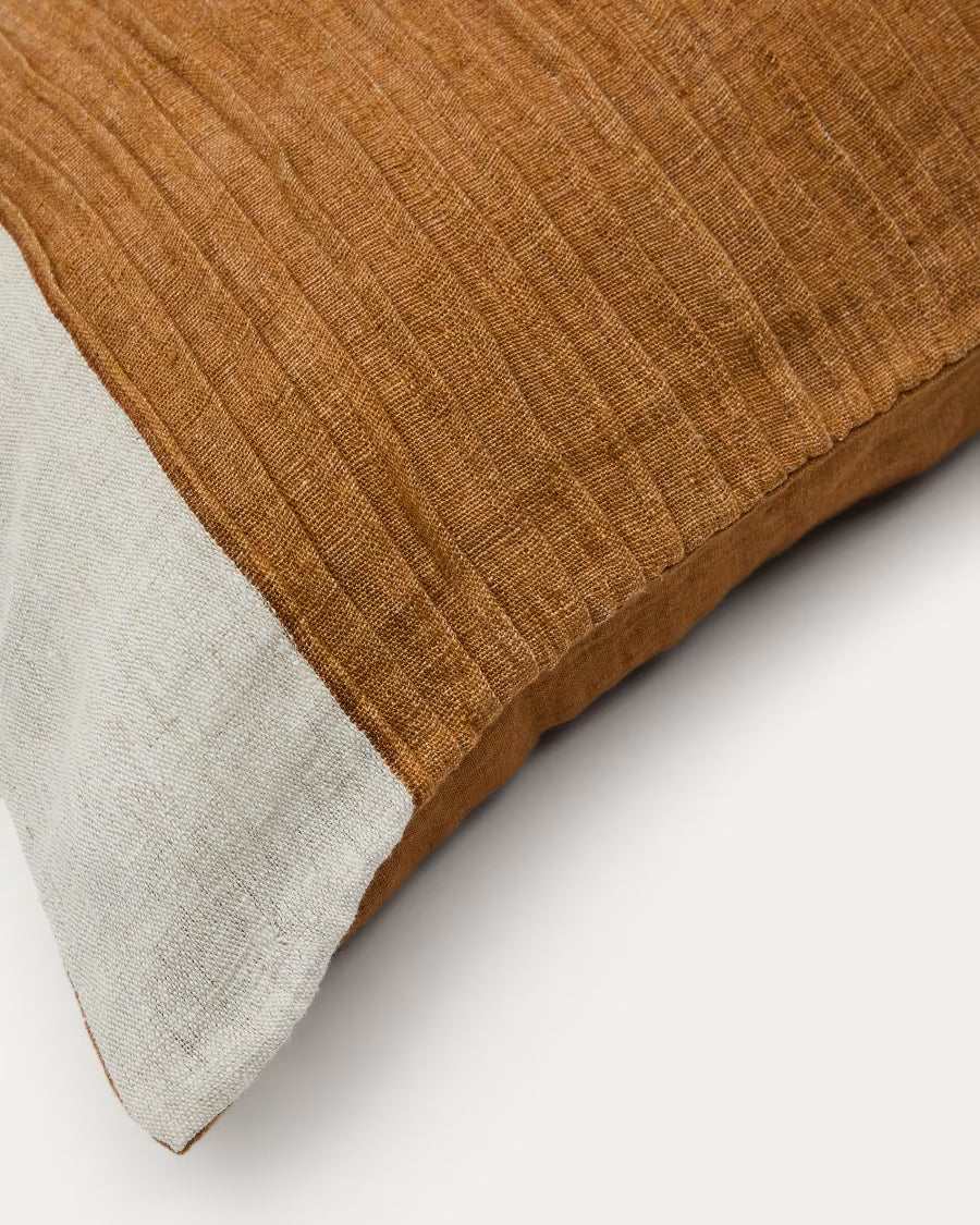 Zoren mustard pleated 100% linen cushion 50 x 50cm
