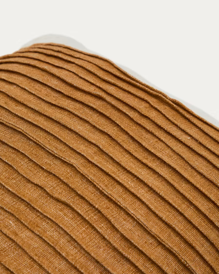 Zoren mustard pleated 100% linen cushion 50 x 50cm