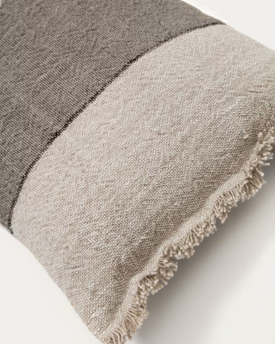 Lorin green linen and cotton cushion with fringing 30 x 50cm