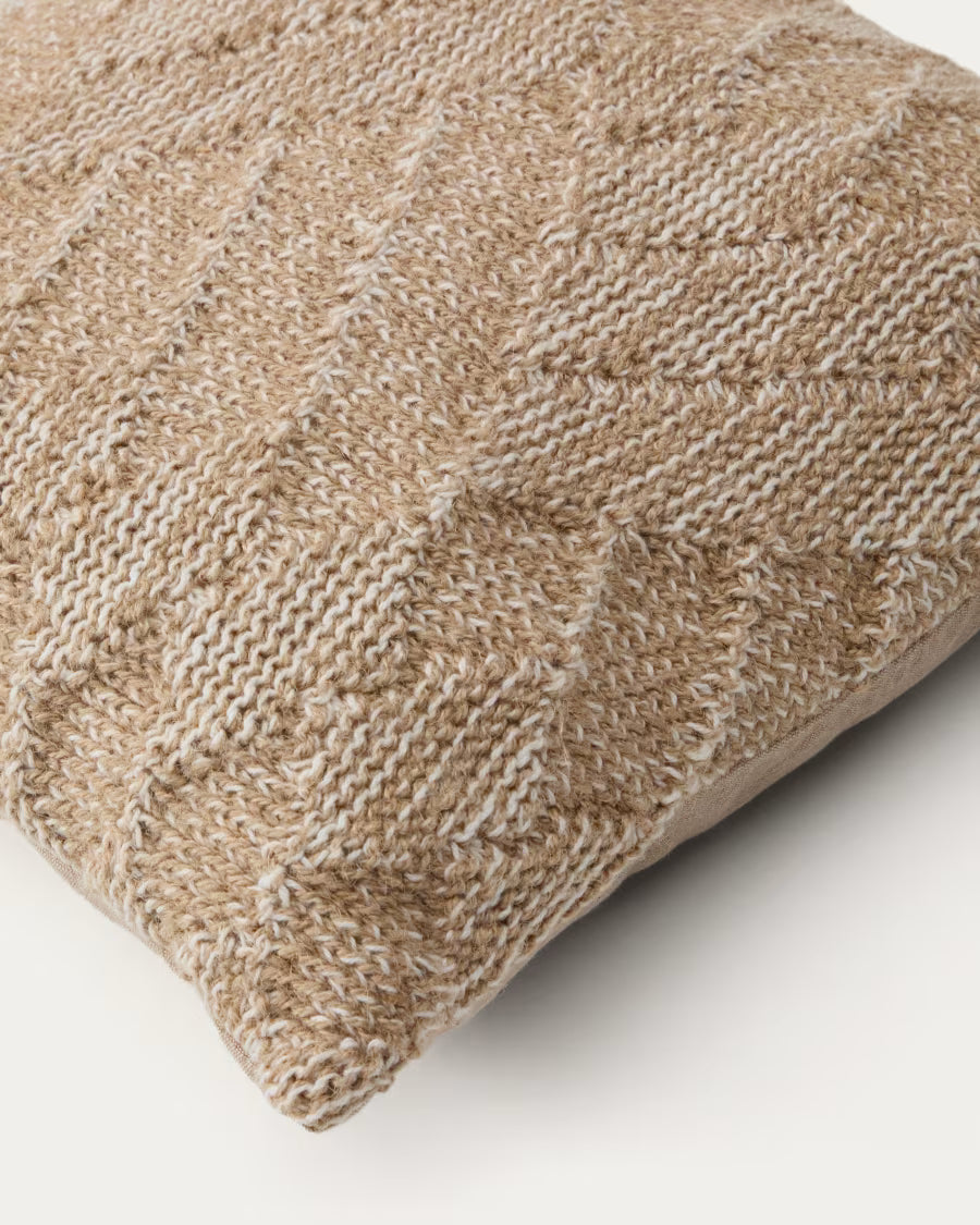 Melyan beige jacquard cotton and jute cushion 45 x 45cm